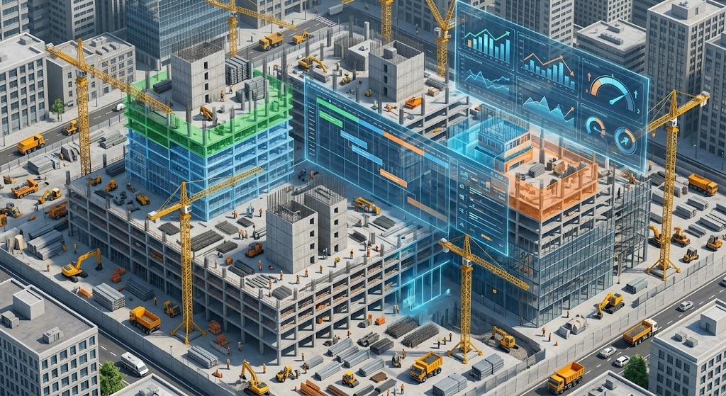 BIM construction management platform with integrated 4D scheduling and 5D cost estimation workflows