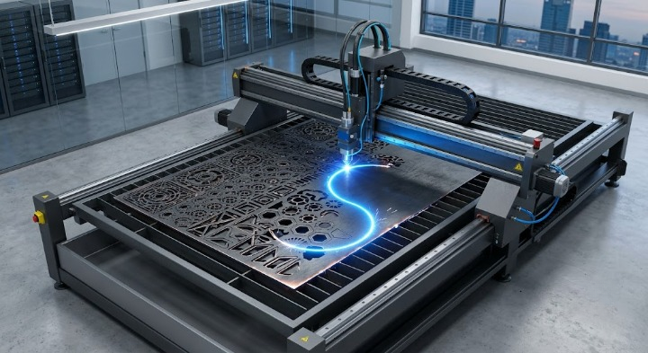 Advanced automated nesting software optimizing sheet metal cutting layouts for maximum material yield