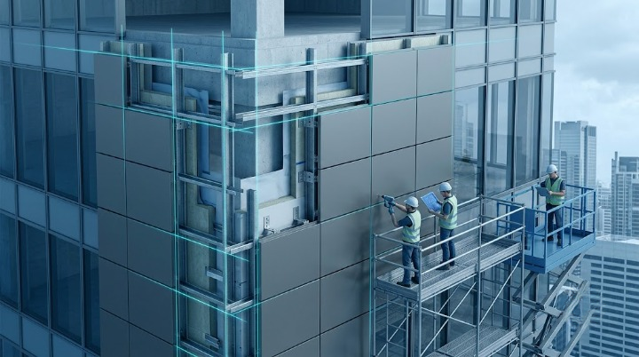 Automated grid alignment and cassette installation for an aluminum panel system